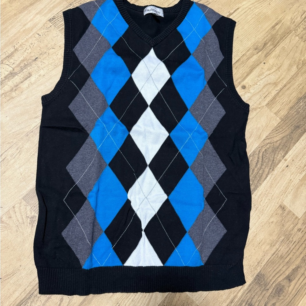 Men's Argyle Sweater Vest from le chateau - Black, Blue, Gray